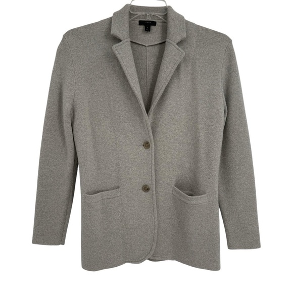J. Crew Women Merino Wool Sweater Blazer Gray 2-Button Size S Pockets Collared - Picture 1 of 10